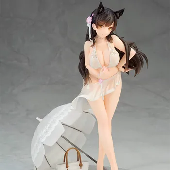 18CM Anime Žaidimas Sexy Girl Azur Juosta, PVC Veiksmų Skaičius, Žaislai Anime Balta Suknelė Kačių Ausų Azur Lane Atago Kolekcines Modelis Žaislas