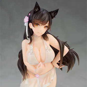 18CM Anime Žaidimas Sexy Girl Azur Juosta, PVC Veiksmų Skaičius, Žaislai Anime Balta Suknelė Kačių Ausų Azur Lane Atago Kolekcines Modelis Žaislas