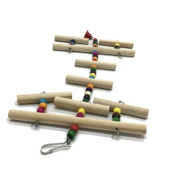 1PC natūralios medinės papūga žaislas paukščiui spalvos karoliukai paukščių reikmenys buveinių stendas kabo string kabinti string pet papūga narve žaislas