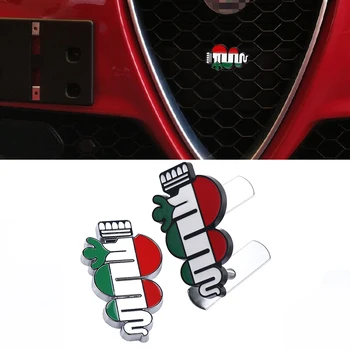 1Pcs 3D Metalo Automobilių Lipdukai Priekinės Grotelės Ženklelis Automobilių Optikos Už Alfa Romeo 8C 4C 156 166 159 Giulietta Spider GT Auto Priedai