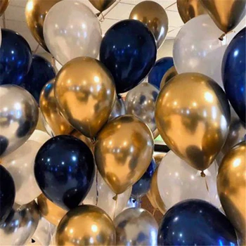 1set 10inch tamsiai mėlyna aukso balionų, konfeti rose gold pearl white gold metalo balionas gimtadienis, vestuvės prekių balionas