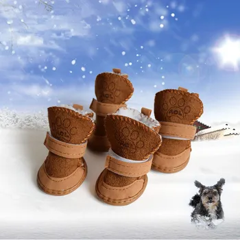 1Set 4pcs Pet Žieminiai Šilti Batai Batai Mažylis Medvilnės Mišinys Sniego Šiltas Vaikščiojimo Batai Mielas Fancy Dress Up šunelis Leteną Spaudinių Batai
