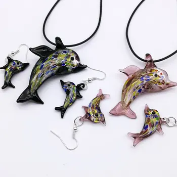 1Set Delfinų Lampwork Stiklo, Murano Rutuliukų Karoliai, Auskarai MADA yra šešių spalvų pasirinktinai