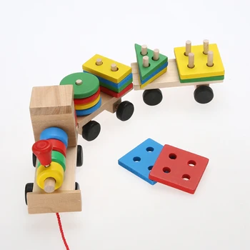 1Set Medinis Traukinio Žaislų Geometrinės Formos Atitikimo Mediniai Kaupimas Blokai Kūdikių vaikai Ankstyvojo Ugdymo Dovana Vaikams