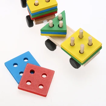 1Set Medinis Traukinio Žaislų Geometrinės Formos Atitikimo Mediniai Kaupimas Blokai Kūdikių vaikai Ankstyvojo Ugdymo Dovana Vaikams