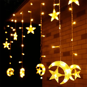2,5 M 138leds moon star led varveklis užuolaidų pasakų styginių šviesos Šventė, Kalėdų šviesos Vestuvių namų šaliai Ramadanas apdaila