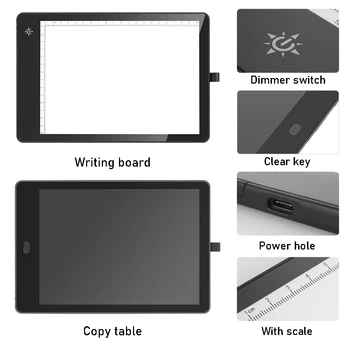 2 in 1 A4 Rašyti kopijuoti lentelėje LED kopijuoti valdybos tapybos valdybos write-through lentelė fluorescentinė lenta su juodos sienos masto