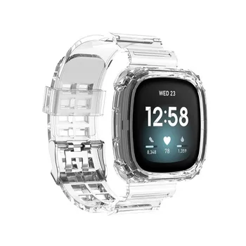 2 In 1 Želė Transaprent TPU Diržu, Fitbit Versa 3/Jausmą Apsaugos Atveju Aišku, Watchband Už Fitbit Prasme Smart Watch Band