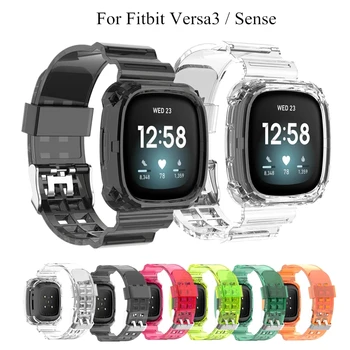 2 In 1 Želė Transaprent TPU Diržu, Fitbit Versa 3/Jausmą Apsaugos Atveju Aišku, Watchband Už Fitbit Prasme Smart Watch Band