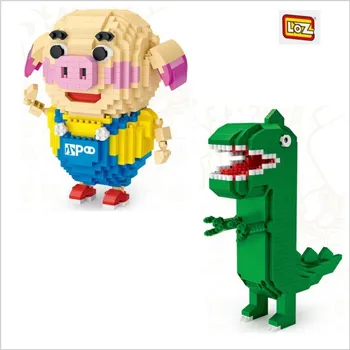 2 Stilių LOZ Mielas Mini Blokai Žalias Dinozauras ir Kiaulių Surinkimo Statulėlės 3D 