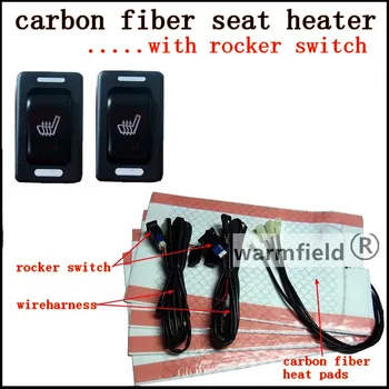 2 sėdimos vietos (siuntos), 1 sėdynė/aikštelė, NAUJOS tobulinimo anglies pluošto automobilio sėdynės šildytuvas rinkiniai su rokeris siwtch/ automobilinis šildytuvas