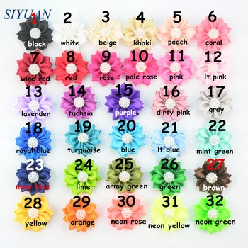 200pcs/daug Neono Spalvų Multi Žiedlapis Mini Satino Rozetės Pearl Mygtuką Centre Rožių Gėlių Naujagimių Lankelis Priedai H0250