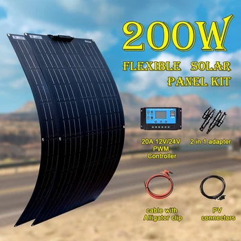 200W Saulės Skydelis rinkinys 12v, sulankstomas skydelis su valdiklio modulis 2vnt 100w už RV namų namelių baterija vandeniui