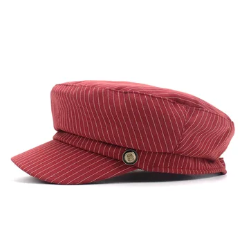 2018 M. Karinė Kepurė Hat Moterų Žiemos Skrybėlės Moterims Moteriški Armijos Militar Kepurės Snapeliu Bžūp Sailor Skrybėlę Kaulai Raudonos Juostelės Newsboy Kepurės