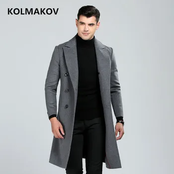 2018 m. Naujas didelis mens žiemos paltai vilnos paltai striukės ilgai dukart susidūrė su Vyrų vilnoniai paltai kašmyras outwear vyras plius dydis M-3XL