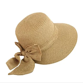 2018 Moterų Saulės Skrybėlę Didelis Lankas Wide Kraštų Floppy Vasaros Skrybėlės Moterų Paplūdimio Panama Šiaudų Kibiro Kepurę Apsaugos nuo Saulės Skydelis Femme Bžūp