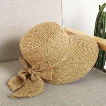 2018 Moterų Saulės Skrybėlę Didelis Lankas Wide Kraštų Floppy Vasaros Skrybėlės Moterų Paplūdimio Panama Šiaudų Kibiro Kepurę Apsaugos nuo Saulės Skydelis Femme Bžūp