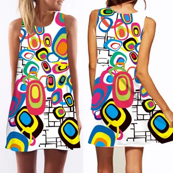 2018 Naujai Moterys, Ponios Vasaros Suknelė, 5 Stiliaus Rankovių O-Kaklo Tiesiai Modelio Spausdinimo Mini Suknelė Sundress Dydis S-XL