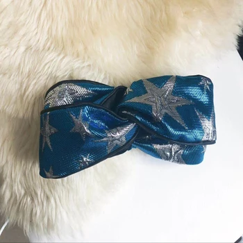 2018 naujas bright blue star siuvinėjimo moterų lankelis susukti rišti elastingas plaukų aksesuarai