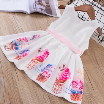 2018 naujas vasaros suknelė, diržas spausdinimo bonsai mergaičių suknelė didmeninė su korėjos vaikai