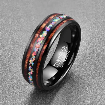 2018 naujo derliaus Dome Juoda Akacijos Medienos Opal spalvinga Volframo Žiedas moterims Vestuvinis žiedas Priedai
