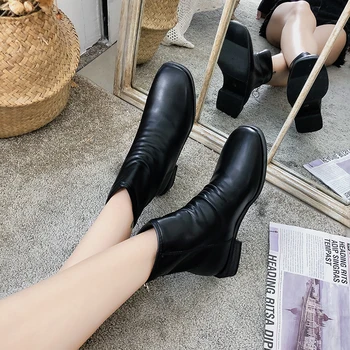 2019 Karšto Pardavimo Moterų įkrovos split odos batai Moterims, žiemos batai, šilta pliušinis batai juoda zip botines mujer Chaussure U11-94