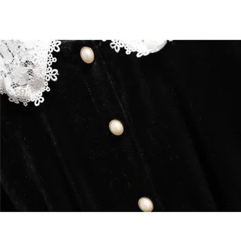 2019 m. Rudens, Žiemos, Derliaus Moterų Aukso Aksomo Suknelės Lady Long Sleeve Lace Dress Midi ilgio Varčias Suknelė Vestidos Femininas W1078