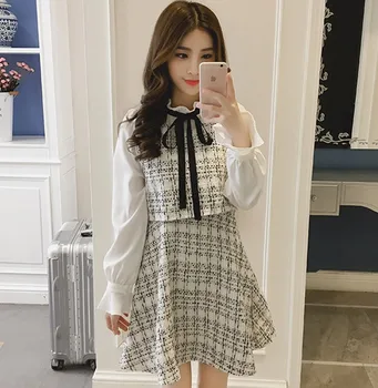 2019 M. Rudenį, Žiemą Naujo Derliaus Suknelės Korėjos Moterys Elegantiška Suknelė Šalis Ilgomis Rankovėmis Kilimo Ir Tūpimo Tako Vestidos