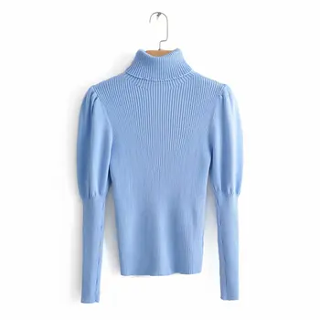 2019 moterų mados golfo sluoksniuotos rankovėmis pagrindiniai mezgimo megztinis rudenį vientisos spalvos atsitiktinis slim puloveriai prabangus laisvalaikio viršūnes S086