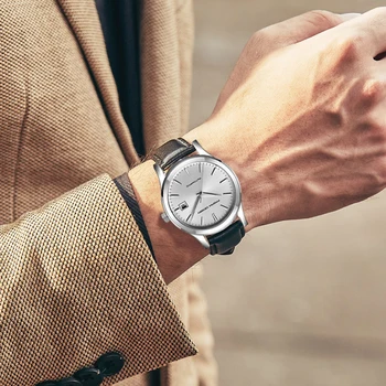 2019 nauja Ultra-plonas, paprastas, klasikinis vyrų mechaniniai laikrodžiai verslo vandeniui žiūrėti prabangos prekės natūralios odos automatinis laikrodis