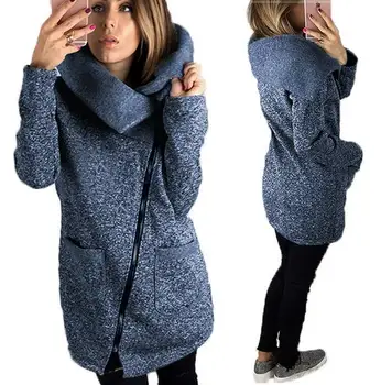 2019 Naujas Mados Moterų vilnos & mišiniai Rudens ir Žiemos paltai moterims Pusėje zip kailis kailio striukė Plius dydis mėlyna 3XL 4XL 5XL