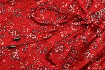2019 Naujas Moterų Bohemijos Atidaryti mygtuką V kaklo Vietoje Gėlių Spausdinti Mini Suknelė Atostogų Lankas Banga Varčias Blyksnius Manžetai Trumpos Suknelės