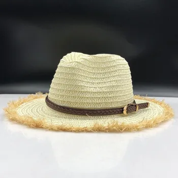 2019 Naujas Panamos Skrybėlė merginos Rafija Šiaudų Fedora Vyrų Sunhat Moterų Vasaros Paplūdimio Saulės Skydelis Bžūp Chapeau Cool Džiazo Trilby Bžūp Sombrero