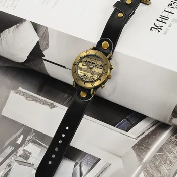2019 Naujo Dizaino Laikrodžius Retro Vyrų Odos Vintage Bronzos Dial Muzikos Pastaba Atsitiktinis Kvarciniai Laikrodžiai Dovanų Relogio erkek kol saati
