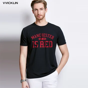 2019 Naujos Jungtinės Karalystės Raudona Raidė, Print T Shirt Vyrai Medvilnės O-Kaklo Manchester Tee Marškinėliai Camisa Masculina tee