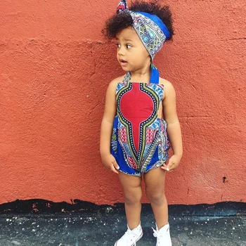 2019 naują atvykimo elegent mados stilius afrikos vaikai, mažos mergaitės poliesteris spausdinimo bodysuit su headtie