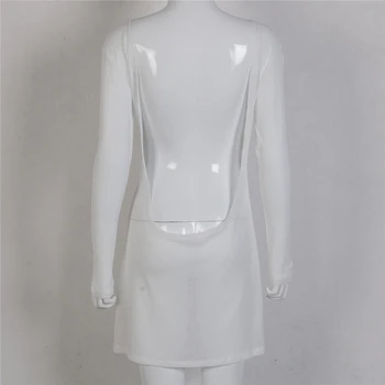 2019 Naujų Moterims Seksualus Kietas Backless Mini Suknelė, Prašmatnus Skaidri Balta Suknelė