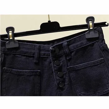 2019 Plius dydis L-4XL vasaros Plaukų krašto Džinsinio šortai moterims juoda trumpų džinsų mados moterų Mygtuką medvilnės Atsitiktinis šortai, džinsai G417
