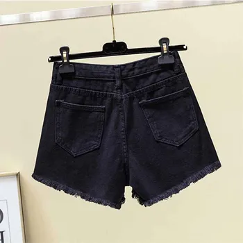 2019 Plius dydis L-4XL vasaros Plaukų krašto Džinsinio šortai moterims juoda trumpų džinsų mados moterų Mygtuką medvilnės Atsitiktinis šortai, džinsai G417