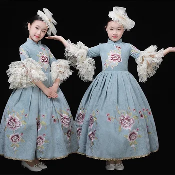 2019 Retro Vaikų marija Antuanetė Vestuves Suknelę 18-ojo Amžiaus Gėlių Siuvinėjimas Etape Kamuolys Chalatai Individualų