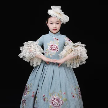 2019 Retro Vaikų marija Antuanetė Vestuves Suknelę 18-ojo Amžiaus Gėlių Siuvinėjimas Etape Kamuolys Chalatai Individualų