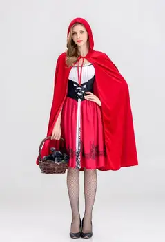 2019 Suaugusių Moterų Helovinas Kostiumas Cosplay Mažai Raudona Jojimo Gobtuvu Skraiste Lady Siuvinėjimo Suknelė Šalis Apsiaustu Apranga Mergaitėms
