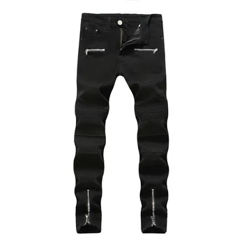 2019 vyrų high street lokomotyvų zip kišenėje atsitiktinis džinsus juosmens tiesiai iškloti aukštos elastinga juoda balta kelnės