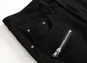 2019 vyrų high street lokomotyvų zip kišenėje atsitiktinis džinsus juosmens tiesiai iškloti aukštos elastinga juoda balta kelnės