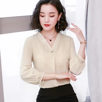 2019 šifono V-apykakle palaidinė moteriška kratinys pavasarį dėvėti, nauji, plius dydis moterų viršūnes ir blousse moterų marškinėliai blusas 1951 50