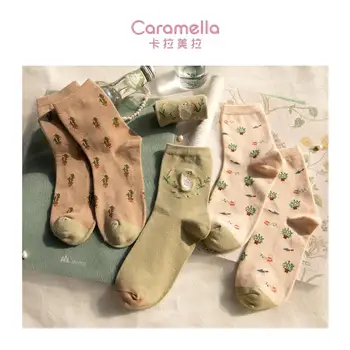 2020 Caramella Antis Modelis Moterų Kojinės 3pairs/daug Moterų Kojinės Medvilnės Žiemos Kojinių Juokinga Trumpas Kojines Saldus Vidurio Įgulos Moterų Kojinės