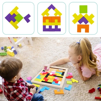 2020 Karšto Spalvingi Mediniai Tangram Smegenų Kibinimas Įspūdį Žaislai, Tetris Žaidimas Ikimokyklinio Magination Intelektinės Švietimo Vaikas Žaislas GYH