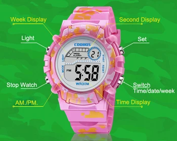 2020 Kūrybos Vaikams Žiūrėti LED Spalvinga Flash Skaitmeninis Laikrodis atsparus Vandeniui Berniukams, Mergaitėms, Dienos, Savaitės, Tamsiai Mėlynos spalvos Kamufliažas Vaikas Laikrodžiai