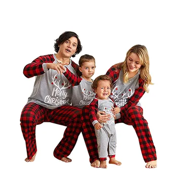 2020 Linksmų Kalėdų Šeimos Atitikimo Pižama Nustatyti Suaugusiųjų Vaikų Sleepwear Naktiniai Drabužiai Photgraphy Prop Mielas Ausies Spausdinti Kalėdos Šalis Romper