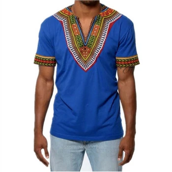 2020 m. Afrikos 6 Spalvų Tradicinių Drabužių Vyrams Dashiki Mados Etninės Modelis Atspausdintas V-kaklo trumpomis Rankovėmis T-shirt Maxi Viršų